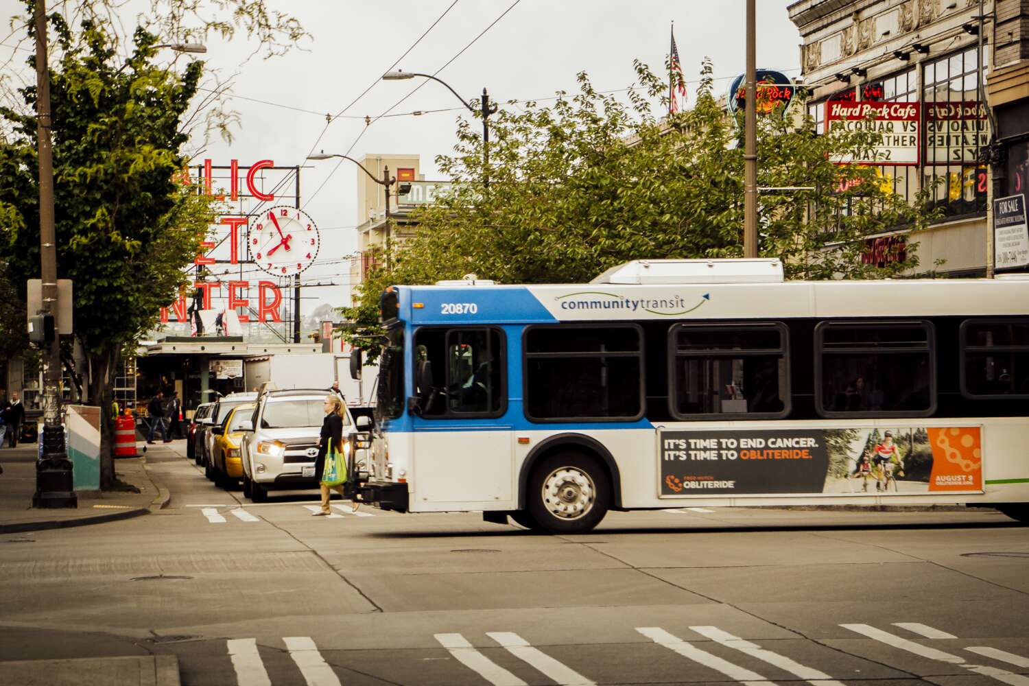 A Community Transit bus in downtown Seattle
